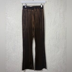Jon & Anna Metallic Pleated Velvet Flare Pants - Bronze